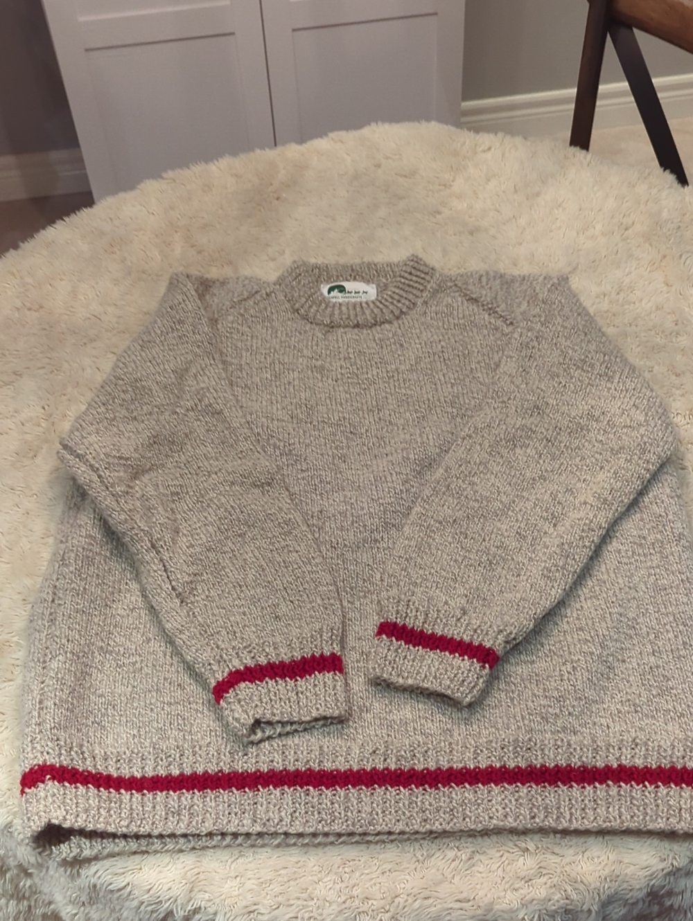 Vintage Grenfell Handicrafts Handmade Wool Sweater Gray Red Stripes Unisex M